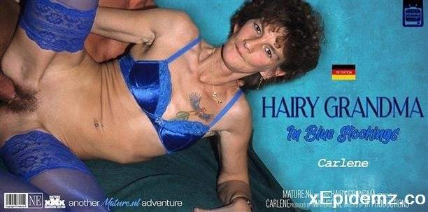 Carlene - Hairy Grandma Carlene Gets Fucked While Wearing Blue Stockings (2023/Mature/SD)