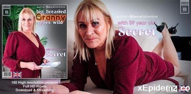 Secret - 59 Year Old British Gilf Secret Loves To Play With Her Shaved Pussy At Home On The Sofa (2024/Mature/FullHD)